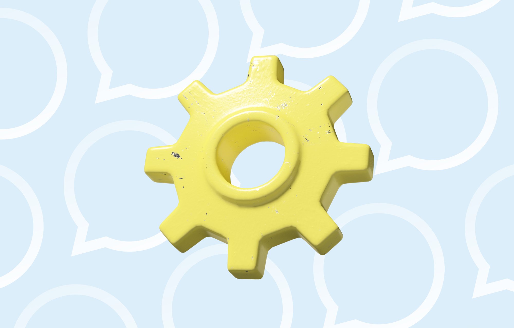 Yellow cog representing software for WhatsApp software blog article by charles